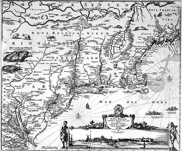 Mapa de New Amsterdam, c.1650 (gravura) de Dutch School
