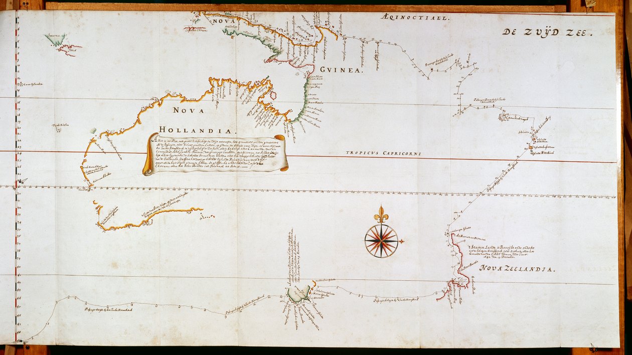 Mapa da Nova Holanda, agora Austrália, e da Nova Zelândia, extraído de informações recolhidas durante viagens realizadas por Abel Janszoon Tasman