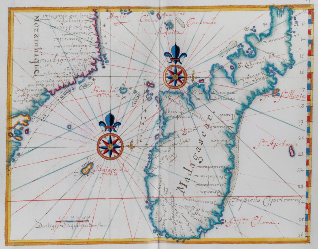Mapa de parte da costa de Moçambique e da ilha de Madagáscar. de Dutch School