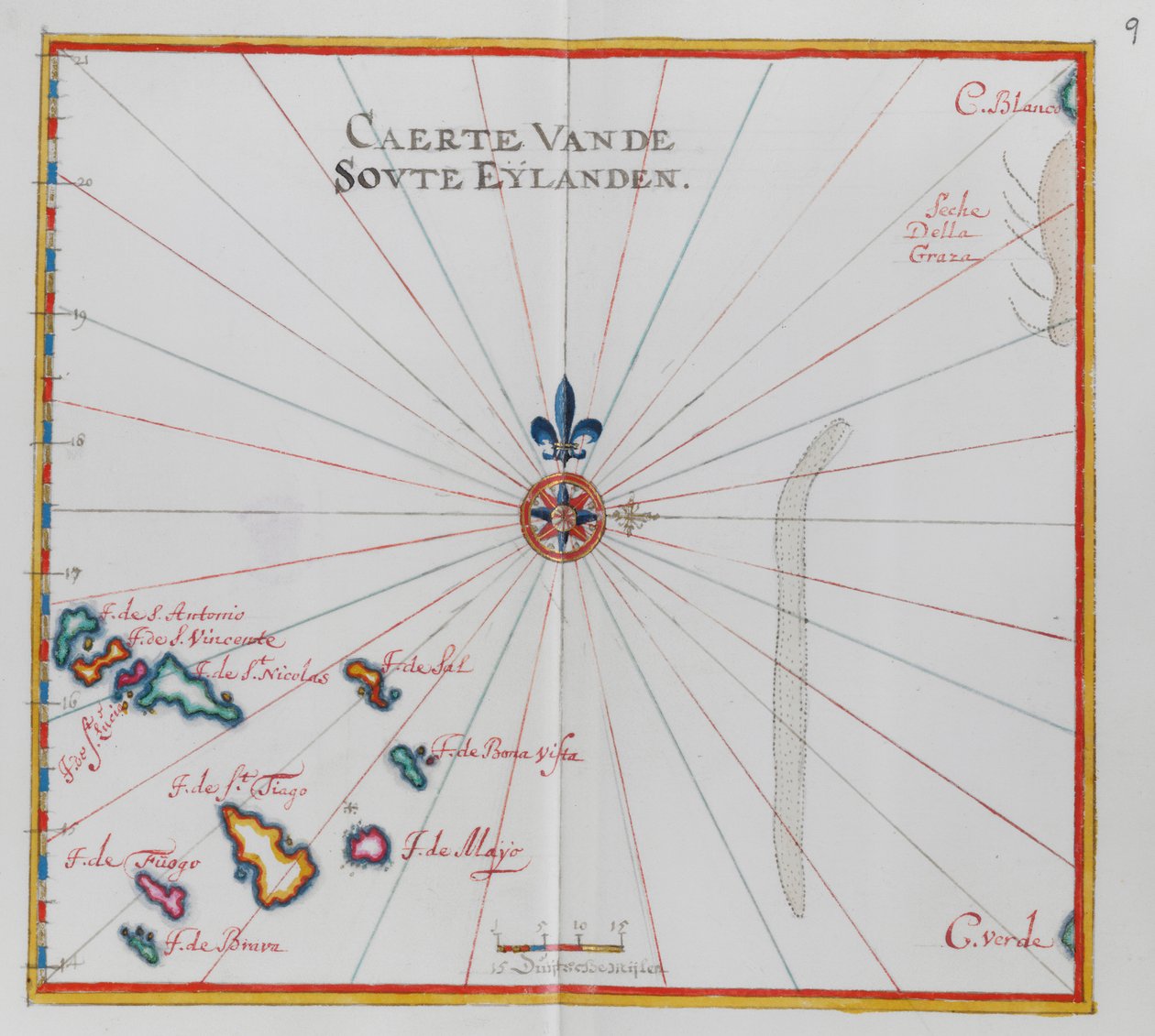 Mapa das ilhas de Cabo Verde. de Dutch School