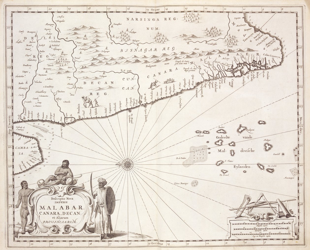 Mapa da Costa do Malabar, Índias Orientais, 1672 de Dutch School