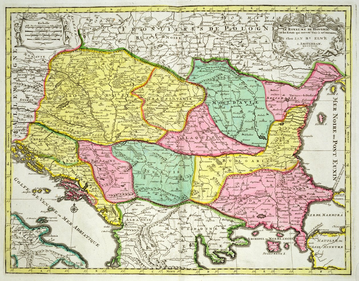 Mapa do Reino da Hungria e os Estados que estão unidos à sua coroa, pub. por Jan Barend Elwe, Amsterdã, 1742 de Dutch School