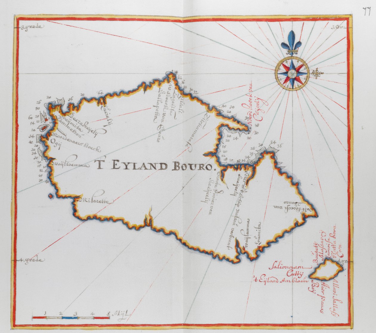 Mapa da ilha de Bouro, Indonésia. de Dutch School