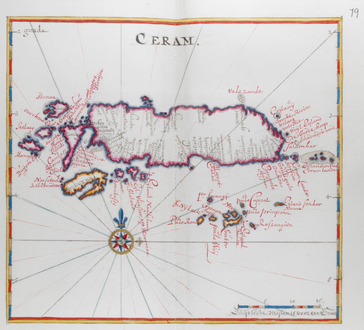 Mapa da ilha de Ceram (Seram), Indonésia. de Dutch School