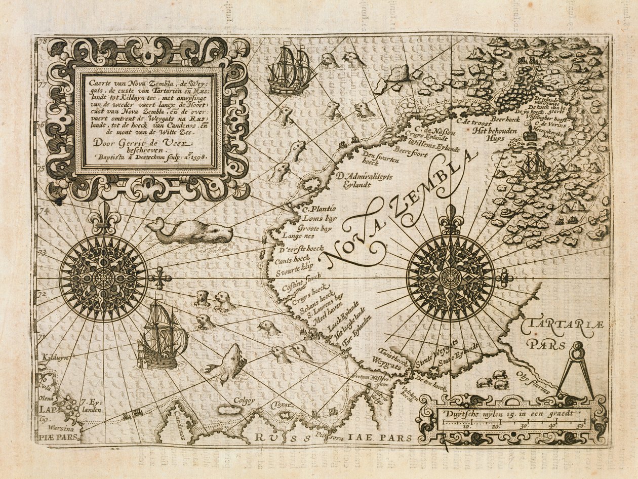 Mapa da Liane recém-descoberto, a partir Diário Nauticum, ou verdadeiro descrição de três viagens admiráveis ... por Gerrit de Veer, 1598 de Dutch School