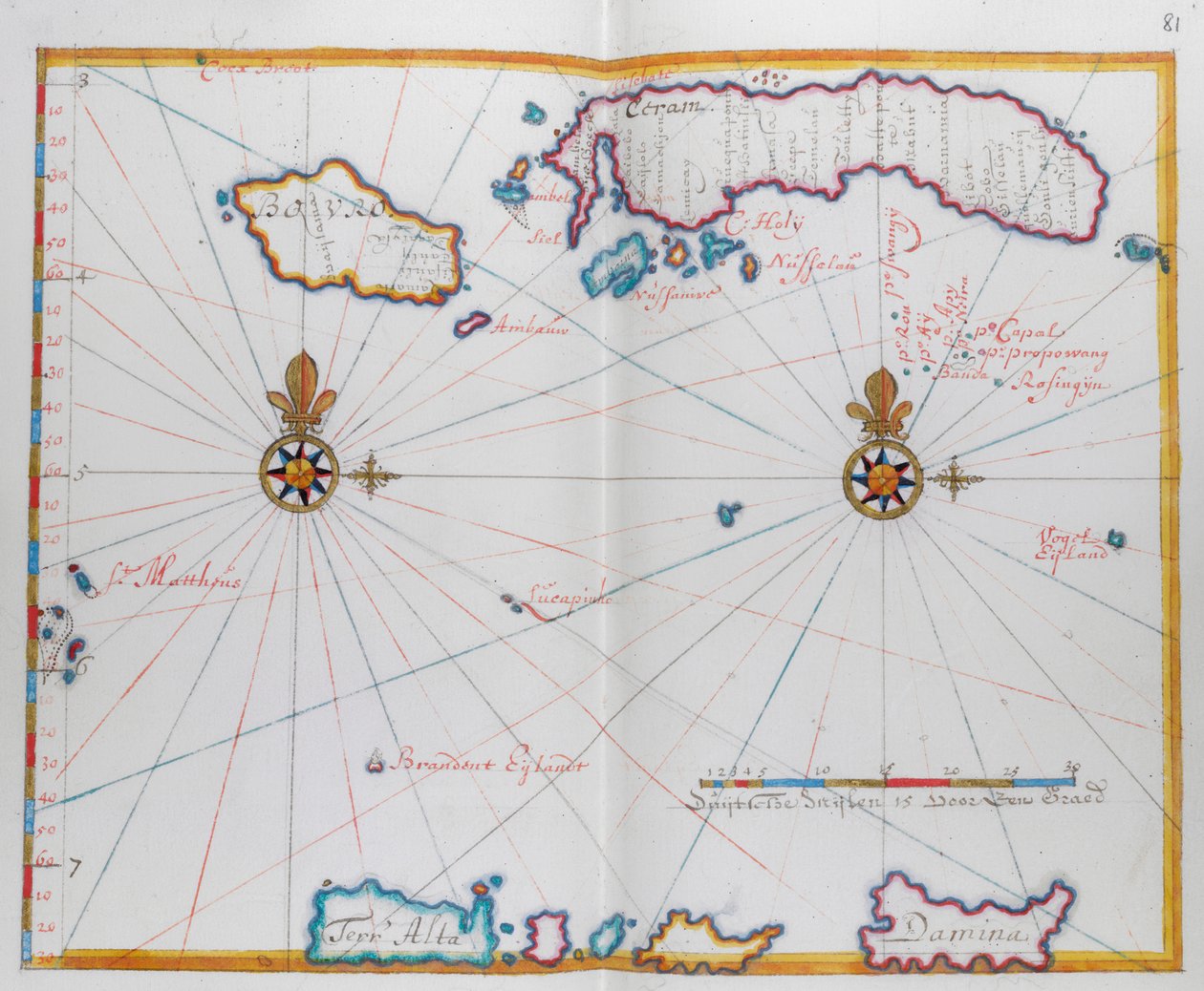 Mapa mostrando Bouro e Ceram (Seram), Indonésia. de Dutch School
