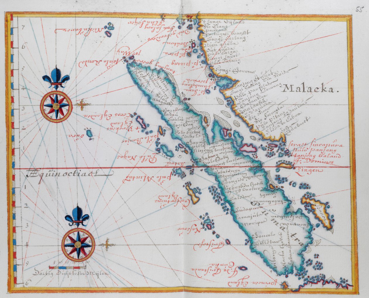 Mapa mostrando Malaca e Sumatra, oeste da Indonésia, parte das ilhas Sunda. de Dutch School