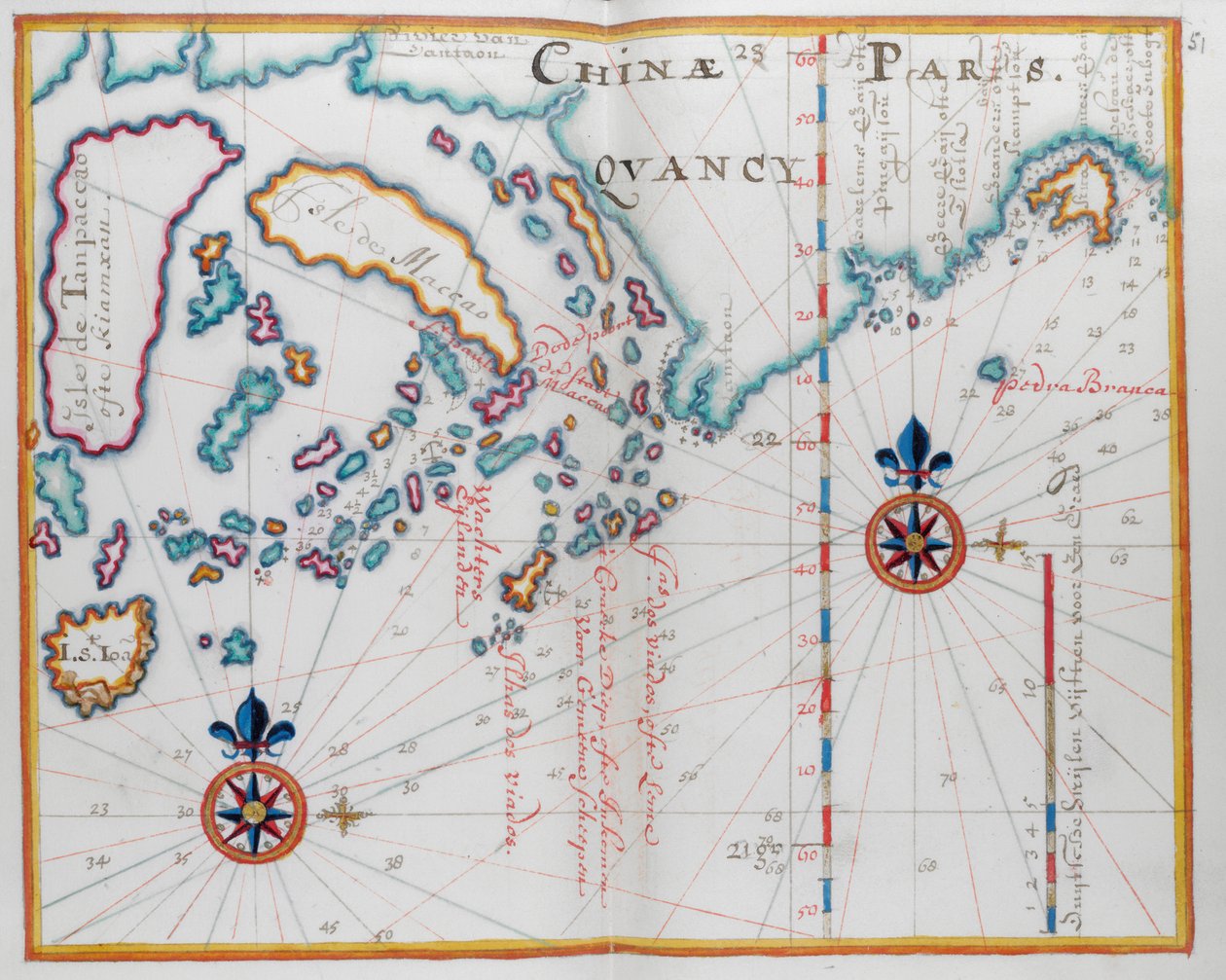 Mapa mostrando parte da costa da China, e ilhas. de Dutch School