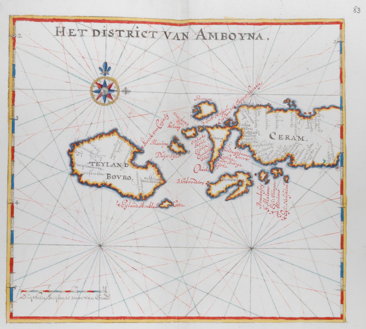 Mapa mostrando as ilhas de Bouro e Ceram (Seram), Indonésia. de Dutch School