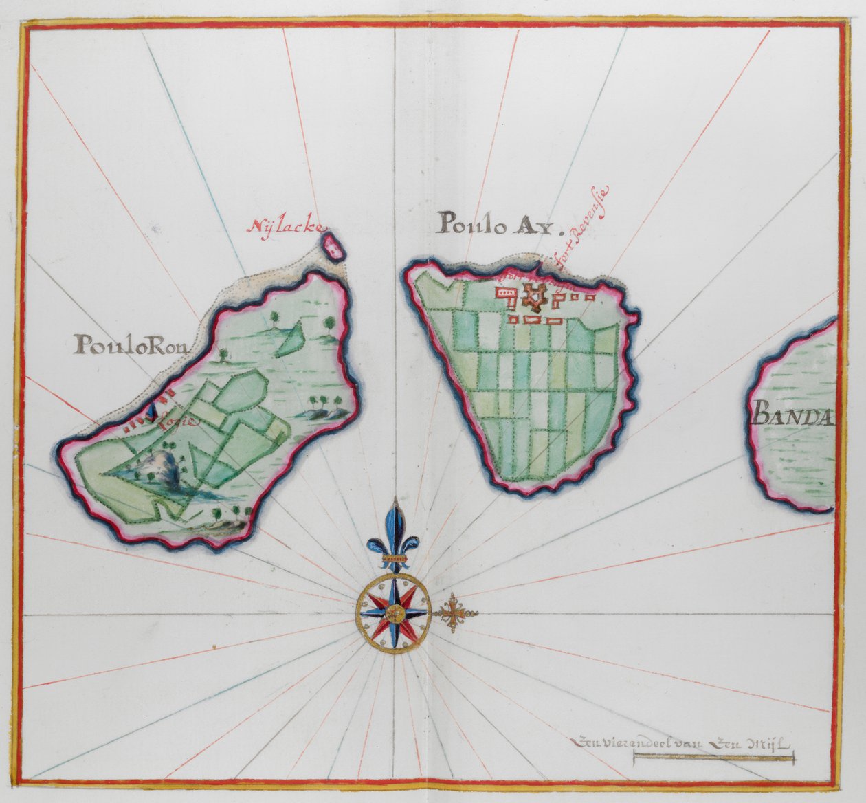 Mapa mostrando duas das ilhas Banda. de Dutch School