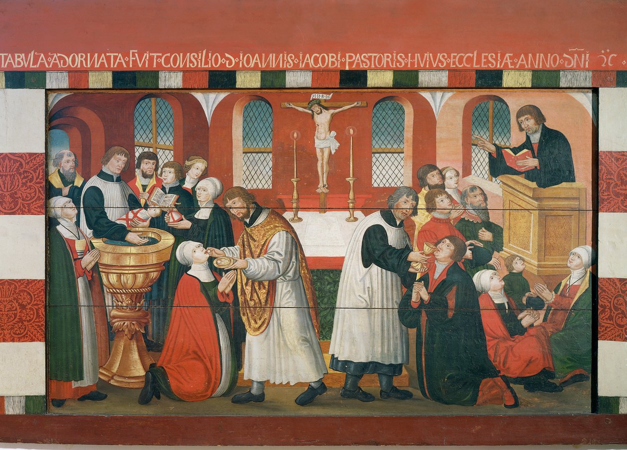 Pregação de Martinho Lutero, detalhe do retábulo da Igreja de Torslunde de Dutch School