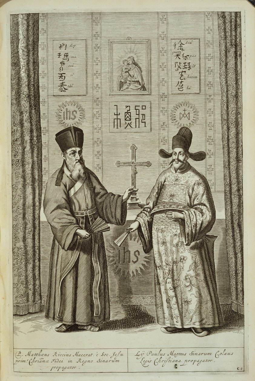 Matteo Ricci (1552-1610) e Paulus Li, da China Ilustrado por Athanasius Kircher (1601-80) 1667 de Dutch School