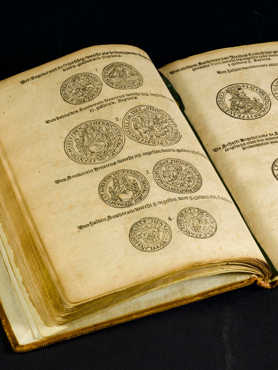 Livro de dinheiro com gravuras de moedas inglesas (livro) de Dutch School
