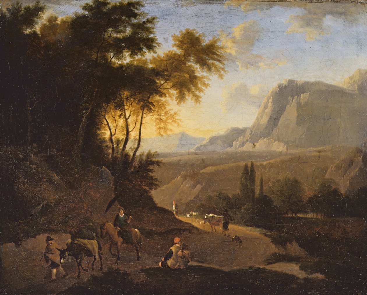 Paisagem de montanha com figuras, finais do século XVII (óleo sobre tela) de Dutch School