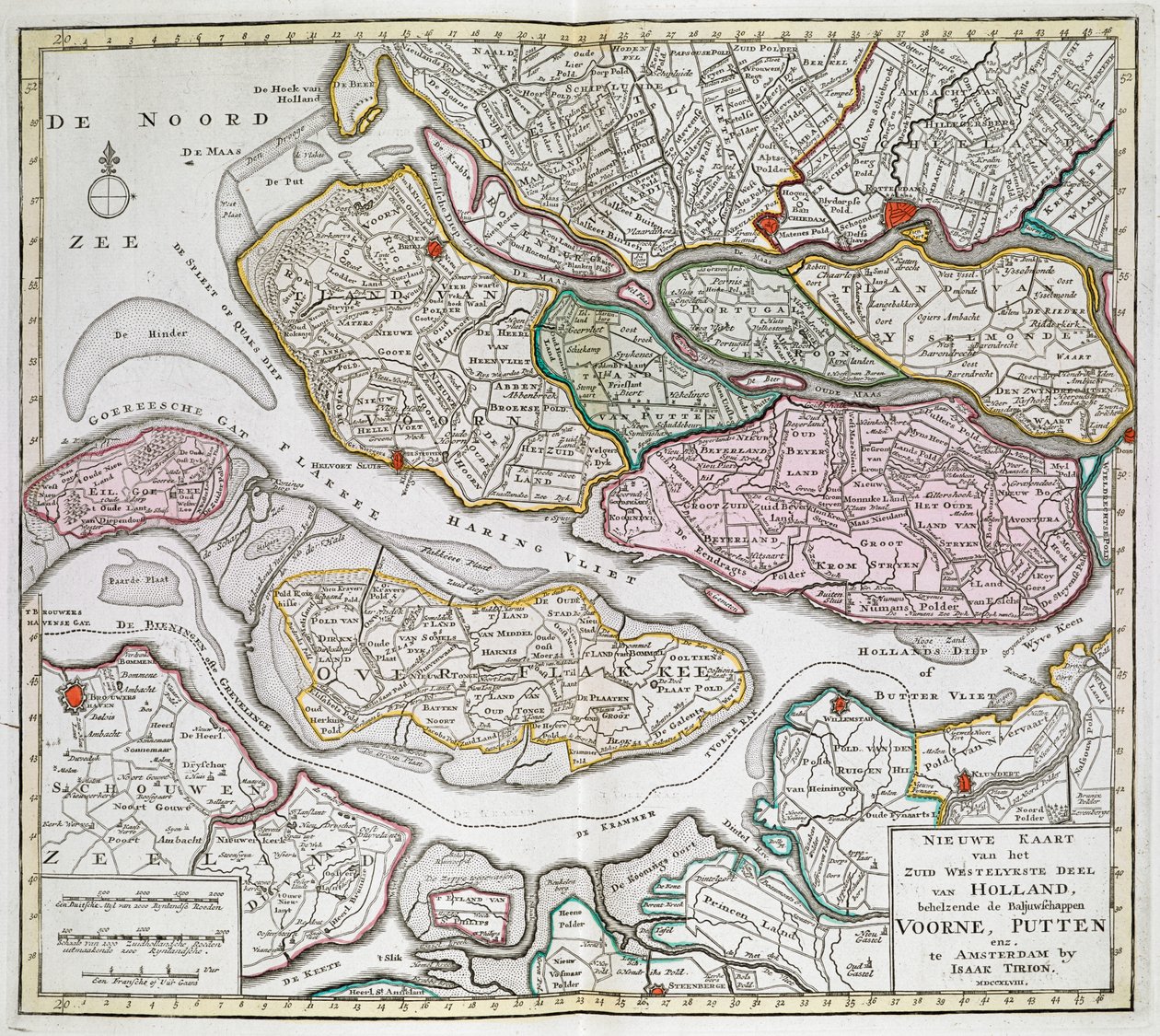 Nieuwe Kaart der van het Zuid Westelykste deel van Holland, behelzende de Baljuwschappen Voorne, Putten, enz. [Trinta e seis mapas dos Países Baixos]Isaak TirionBet entre 1739 e 1757. de Dutch School