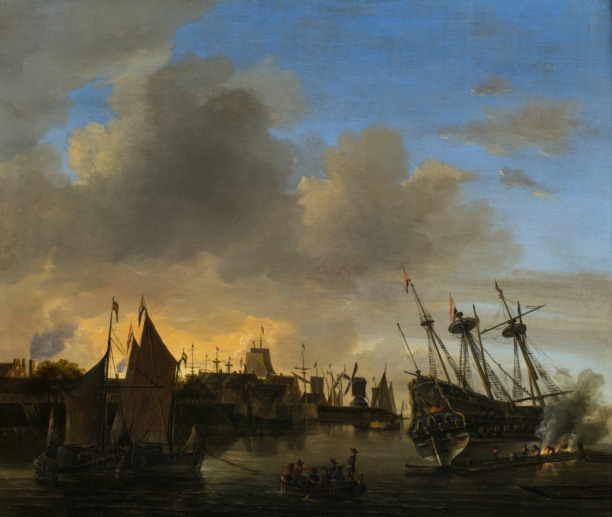 Numerosos Navios num porto holandês de Dutch School