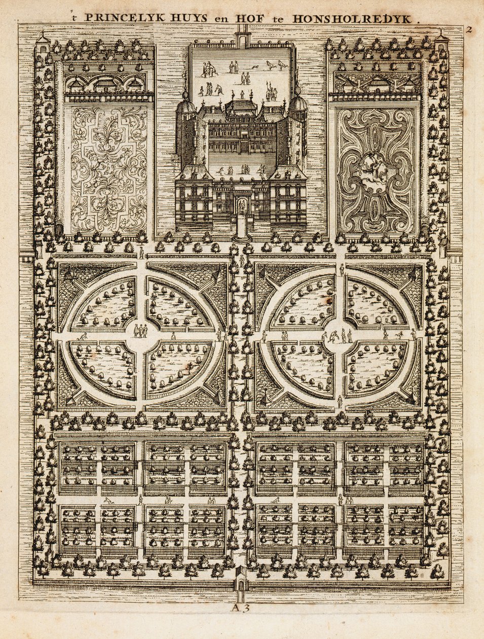 Palácio de Honsholredyk, do holandês jardineiro por Johann van der Groen, publicado em 1699 de Dutch School