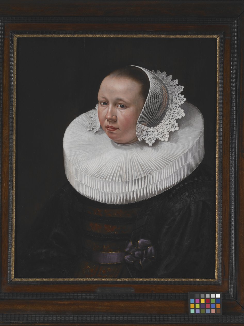 Retrato de uma mulher (óleo sobre madeira) de Dutch School