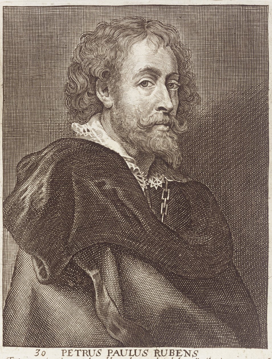 Retrato de Peter Paul Rubens (1577-1640) placa 30 de uma série de retratos de artistas, gravada por Joannes Meyssens (1612-70) de Dutch School