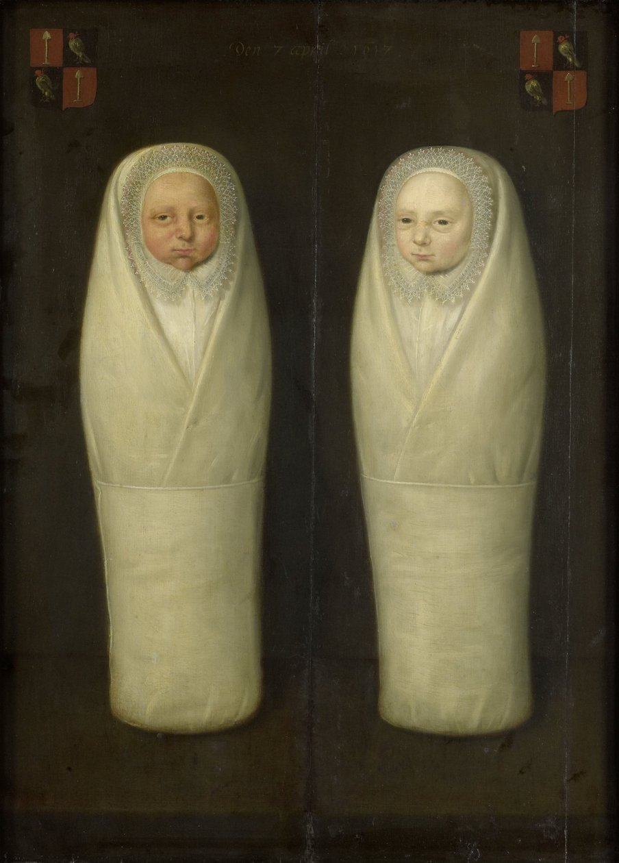 Retrato de Gêmeos Enfileirados: Os Filhos Cedo-Falecidos de Jacob de Graeff e Aeltge Boelens, c.1617 de Dutch School