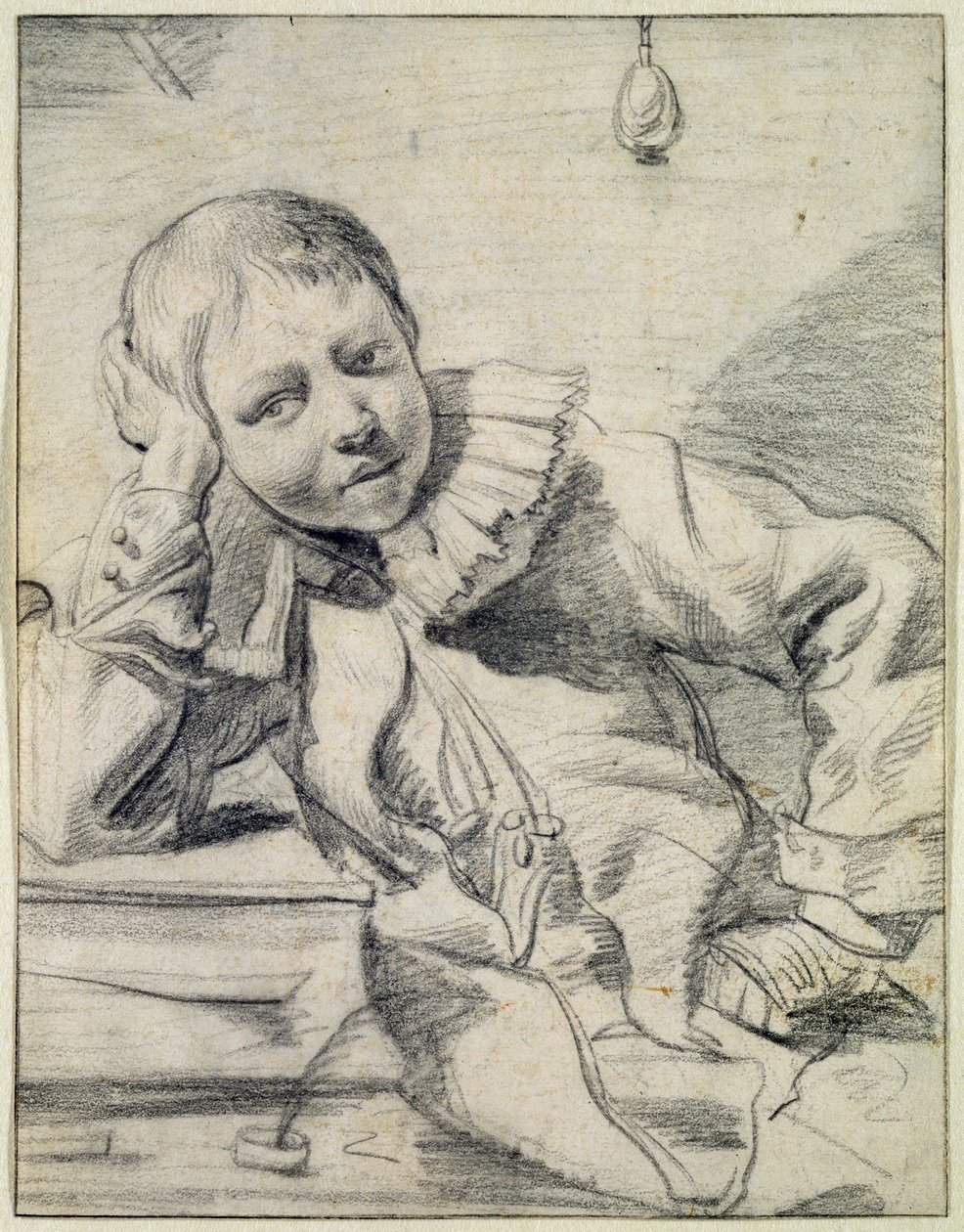 Estudante em sua mesa, c.1630-45 (giz no papel) de Dutch School