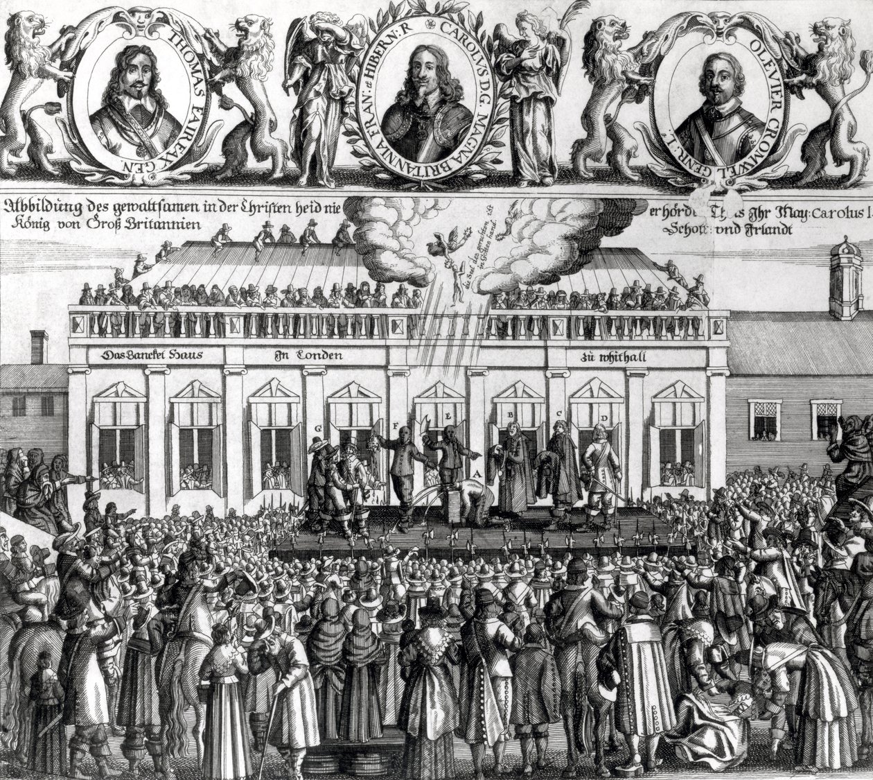 A decapitação do rei Carlos I (1600-49) 1649 (gravura) (foto bw) de Dutch School