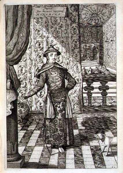 O Imperador chinês e Governante Supremo dos Tártaros, de "China Ilustrada" de Athanasius Kircher (1601-80) 1667 (gravura) de Dutch School