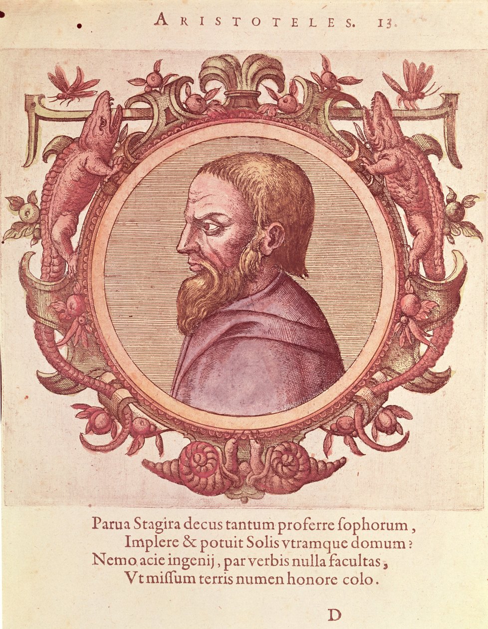 O filósofo Aristóteles (384-322 aC), a partir ícone médicos e filósofos antigos e novos por Johannes Sambucus (1531-1584), publicado pela Plantin em Antuérpia 1574 (engravin cor de Dutch School