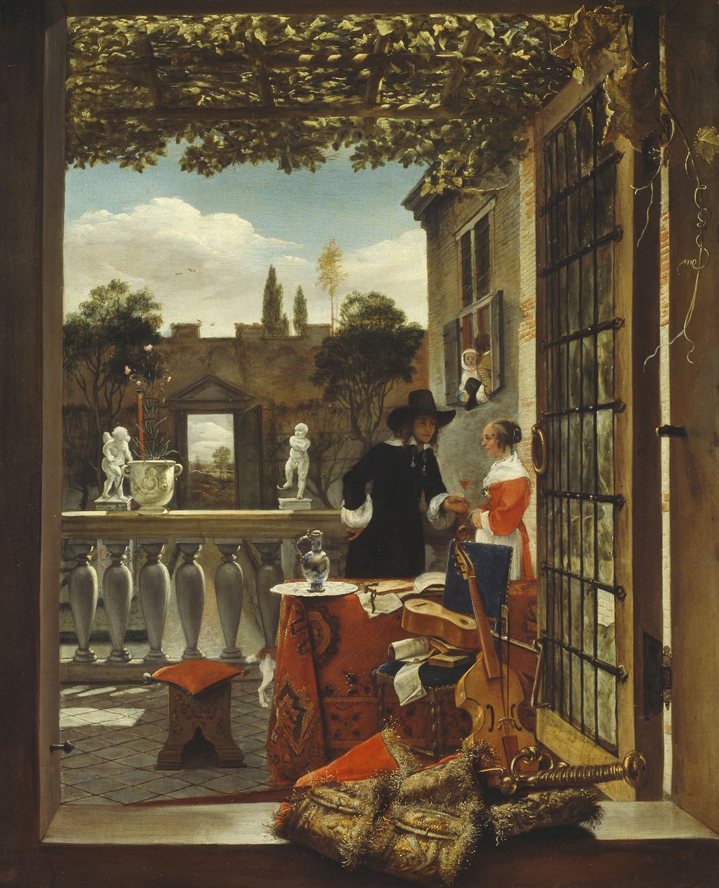 O Terraço, c.1655-65 (óleo sobre tela) de Dutch School