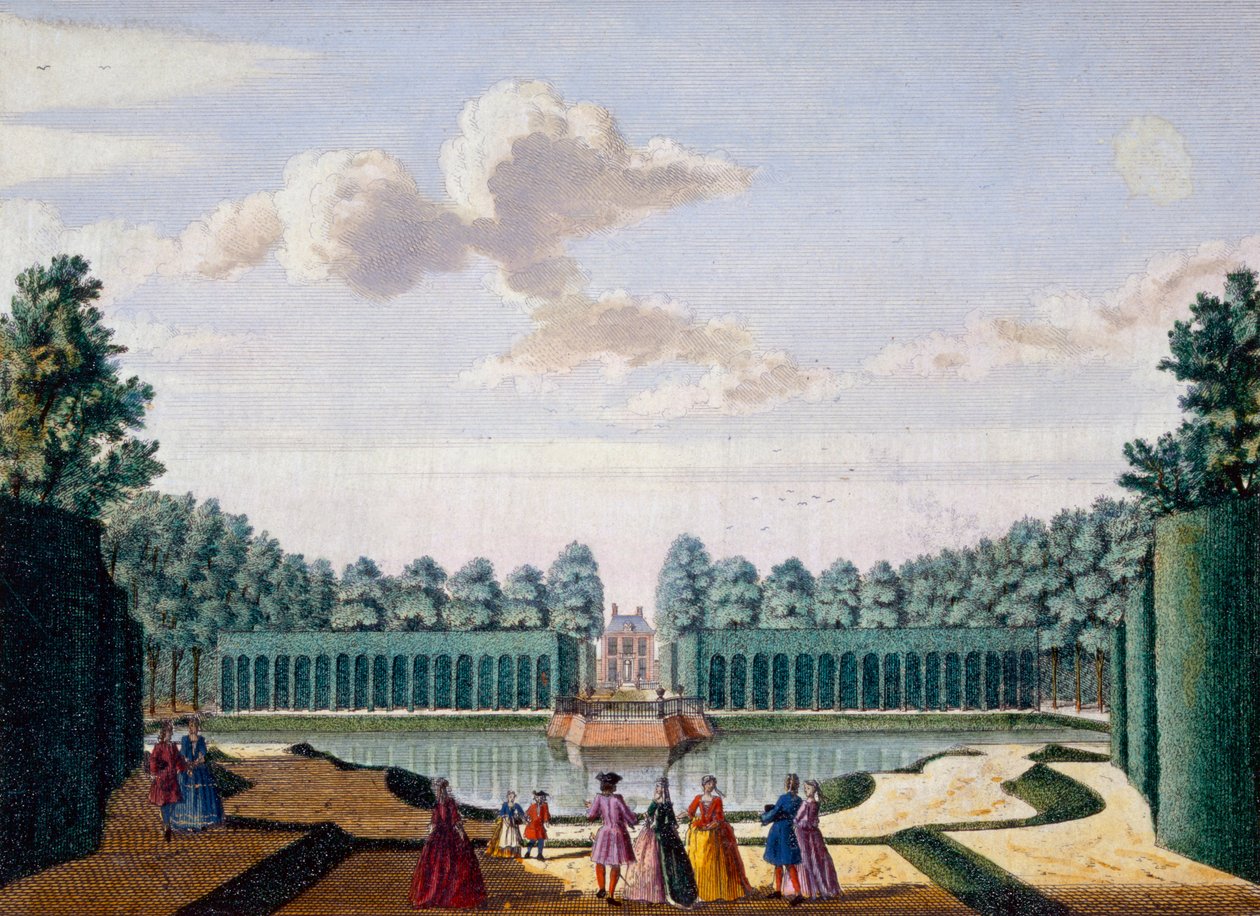O caminho ao lado da lagoa para a casa, Meerestein, de Het Zeganpralent Kennemerlant por Hendrick de Leth e Matthias Brouerius Van Nidek, publicado c.1700-1730 de Dutch School
