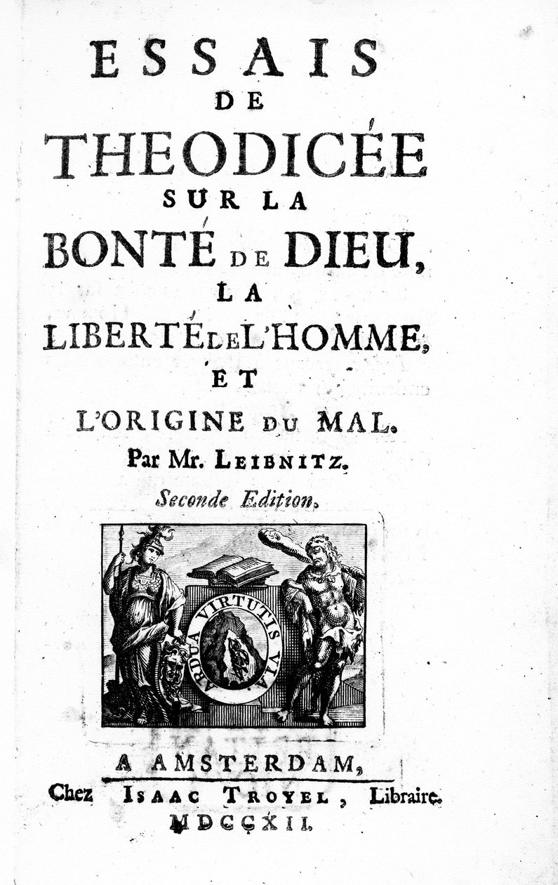 Página de título de Theodicee de Gottfried Leibniz, segunda edição publicada em 1712 de Dutch School