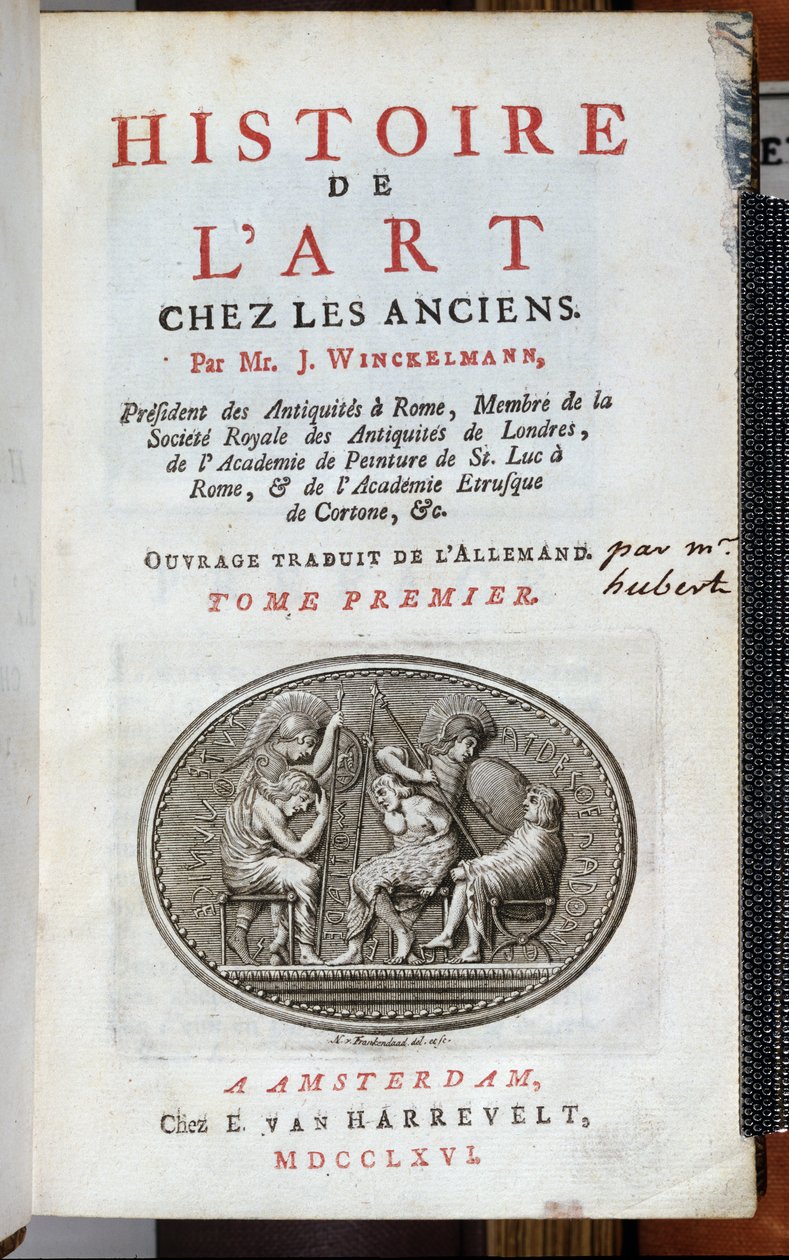 Página de título da história da arte nos antigos por Johann Joachim Winckelmann (1717-68), publicado em Amsterdã, 1766 de Dutch School