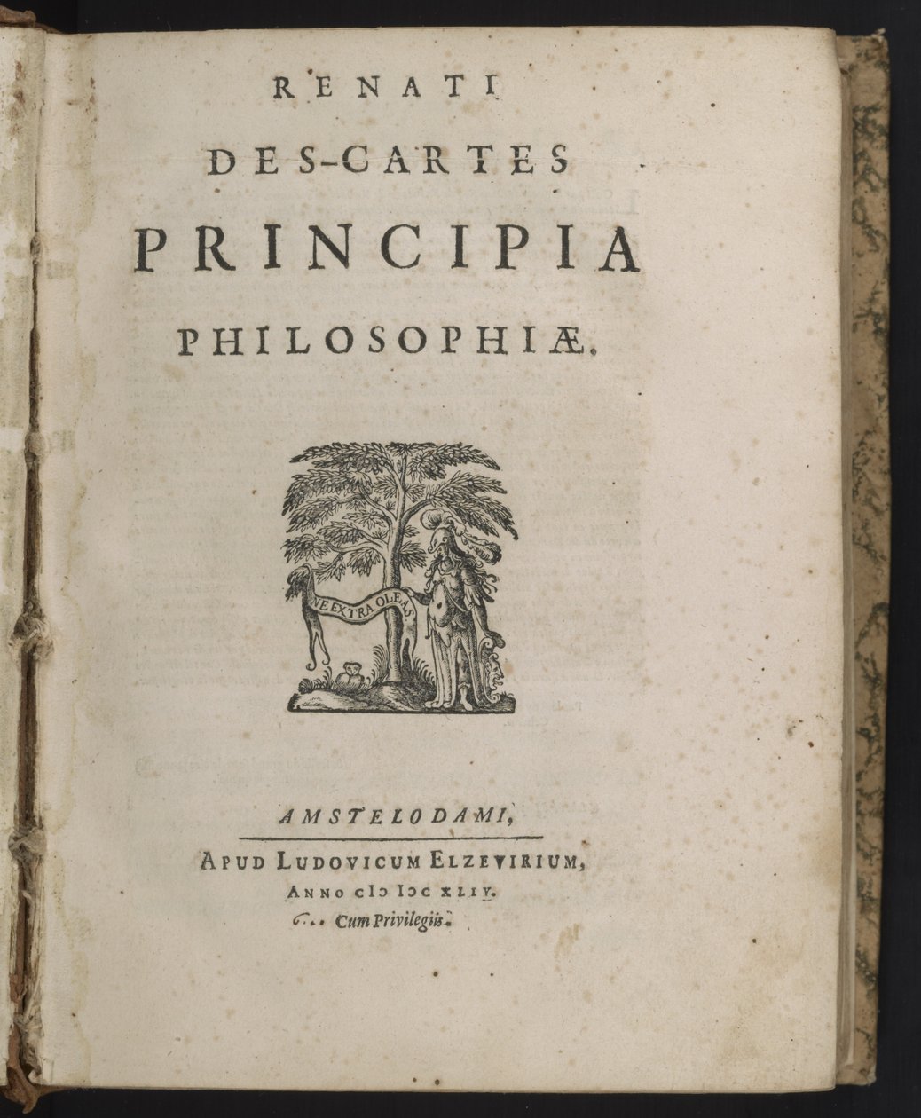 Página de rosto da filosofia de princípios de Rene Descartes de Dutch School