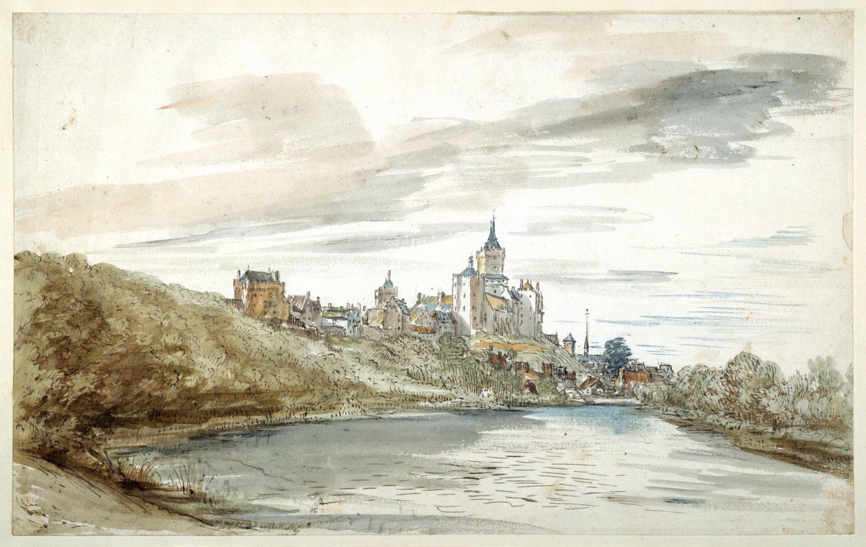 Vista de Cleves, finais do século XVII (caneta e tinta castanha com aguarela e cor de corpo sobre papel) de Dutch School