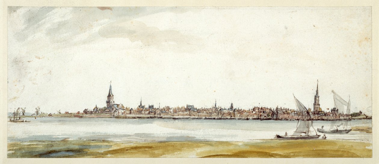 Vista de Emmerich, finais do século XVII (caneta e tinta castanha com aguarela sobre papel) de Dutch School