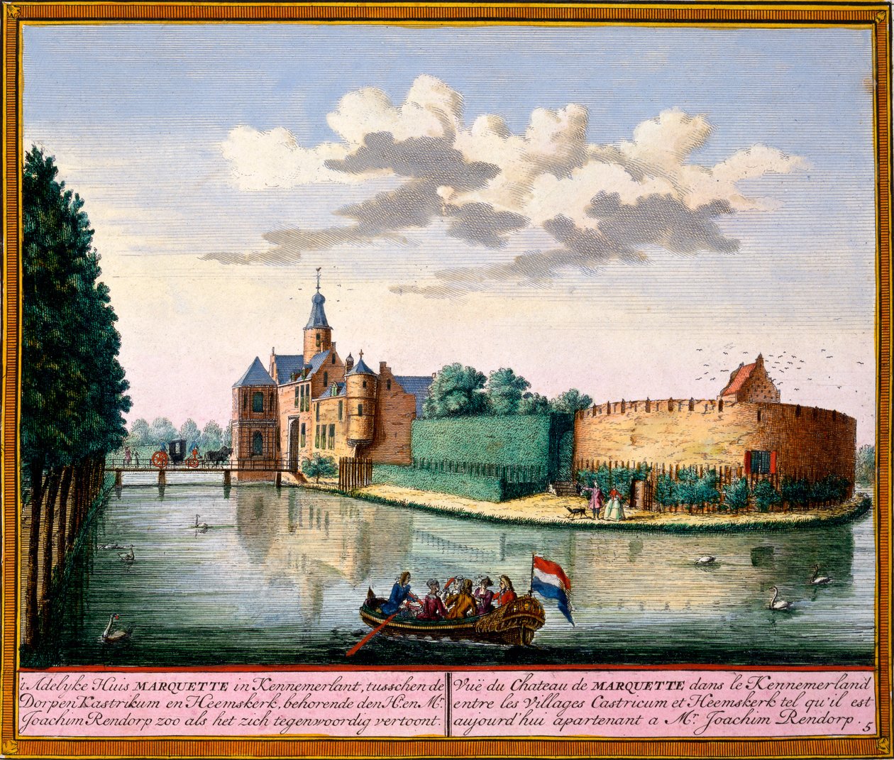 Vista de Marquette House, Kennemerland, do Zeganpralent Kennemerlant por Hendrick de Leth e Matthias Brouerius Van Nidek, publicado c.1700-30 de Dutch School