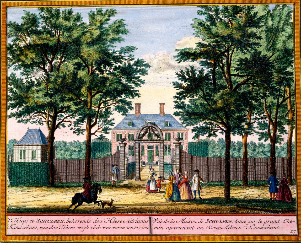 Vista de Schulpen House, de Het Zeganpralent Kennemerlant por Hendrick de Leth e Matthias Brouerius Van Nidek, publicado c.1700-30 de Dutch School