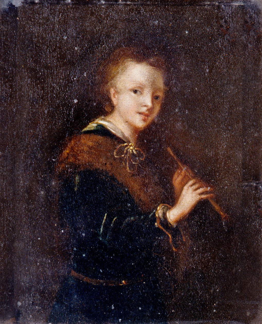 Mulher com flauta (óleo sobre painel) de Dutch School
