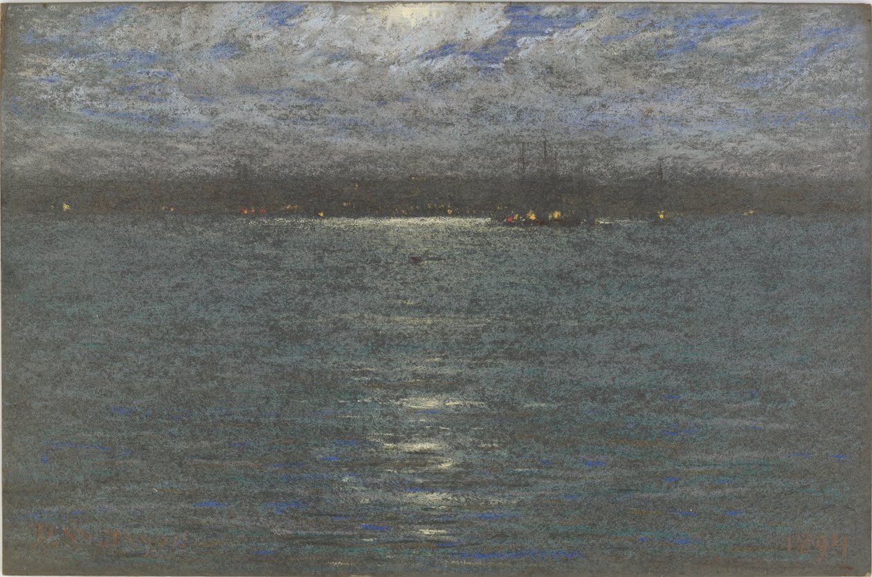 Noite: Um Porto, 1894 (pastel sobre papel pardo) de Dwight William Tryon