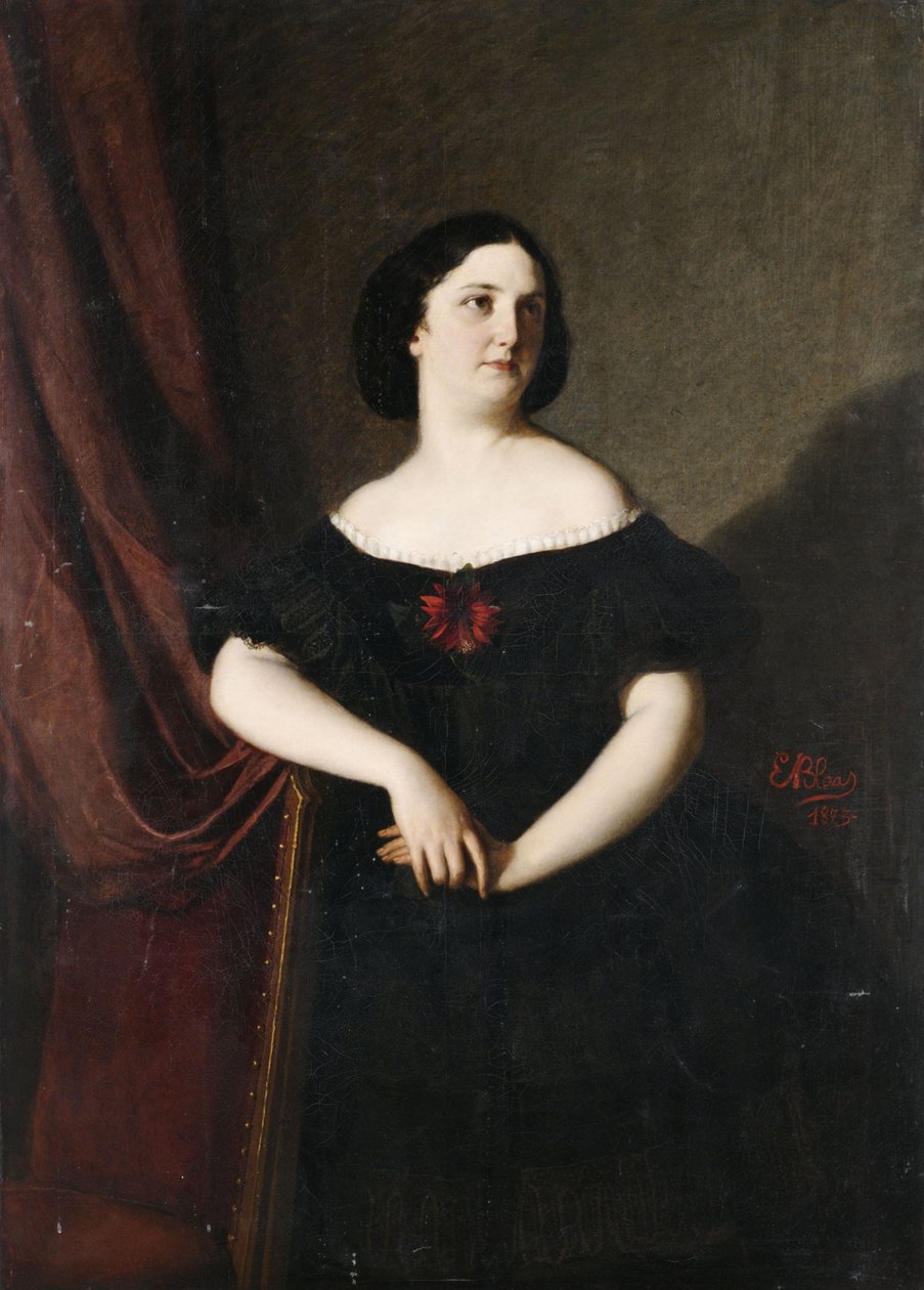 Retrato, de, um, dama, em, um, vestido preto, com, ruffle, guarnição de E. Blaas