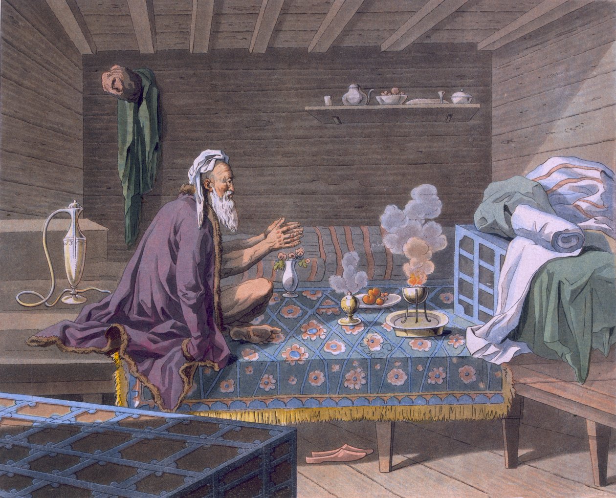 Um persa fazendo suas orações matinais, 1812-13 de E. Karnejeff