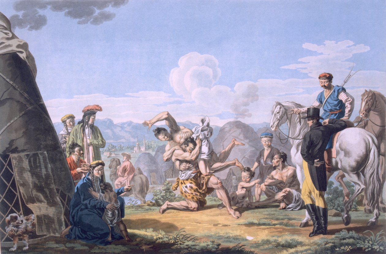 Kalmuks Wrestling, 1812-13 de E. Karnejeff