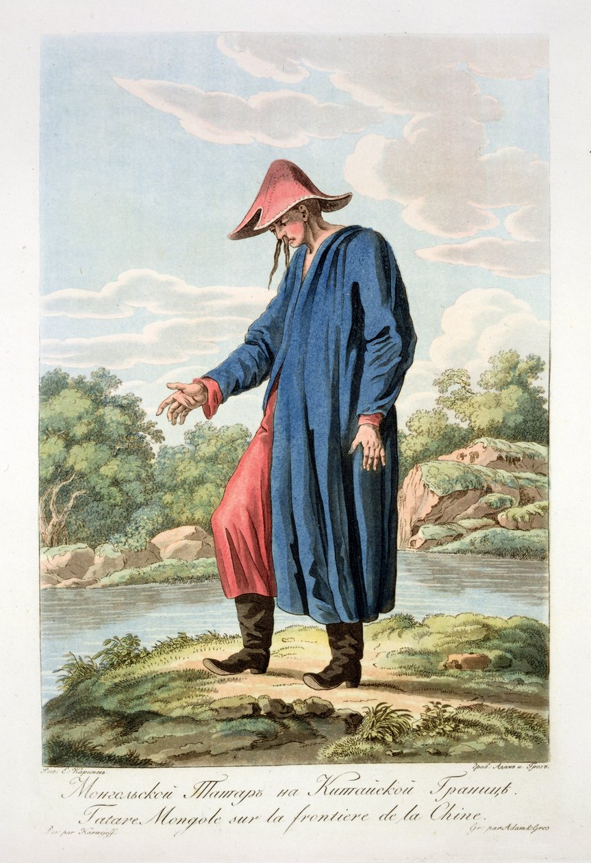 Tártaro mongol na fronteira chinesa, gravado por Victor Adam (1801-66) e Gros de E. Karnejeff