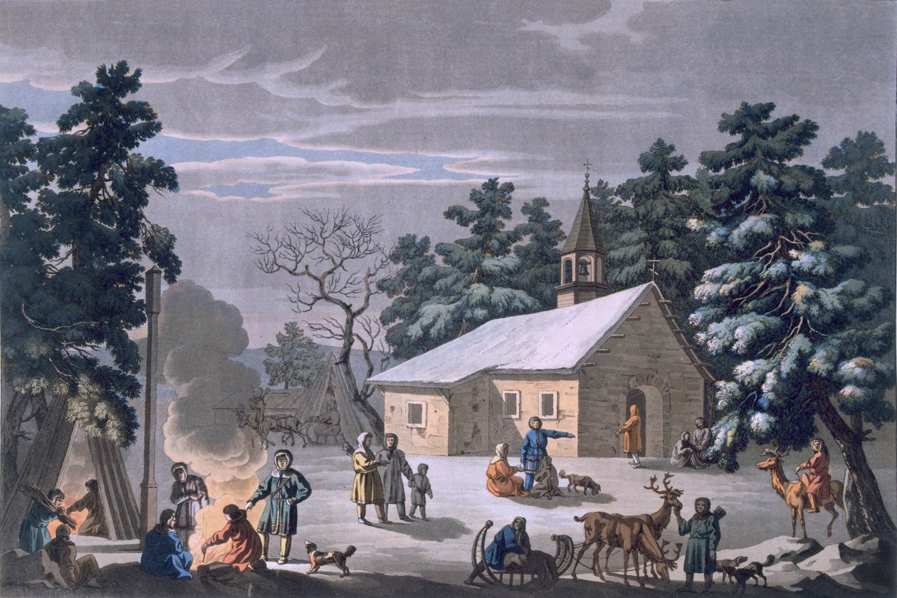 Samoiedas em uma feira noturna em Obdorsk, 1812-13 de E. Karnejeff