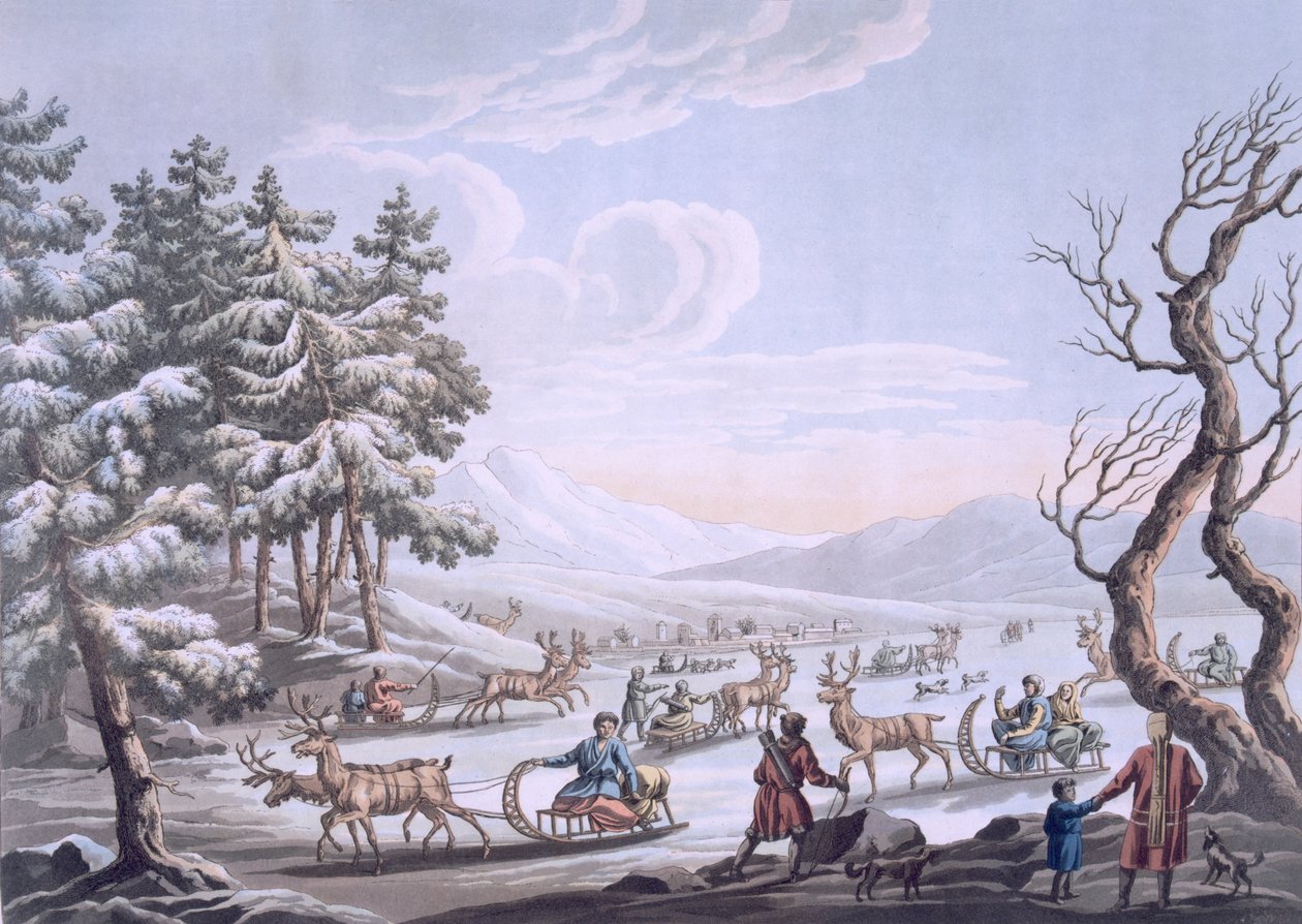 Nativos de tungus saindo do acampamento de inverno, 1812-13 de E. Karnejeff