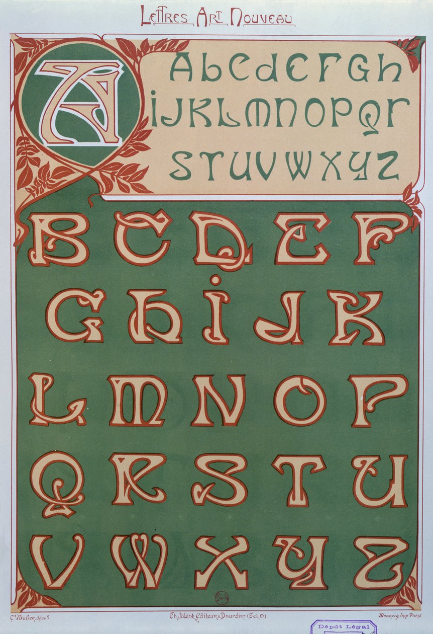 Alfabeto "Art Nouveau", 1903 de E. Mulier