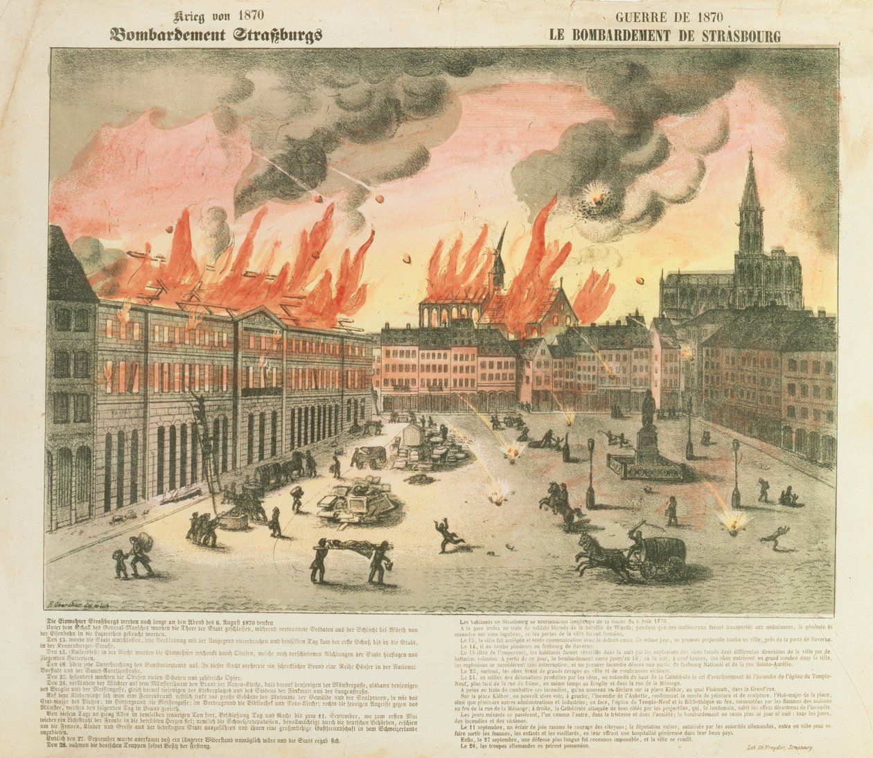 Bombardeio de Estrasburgo, 24-27 de agosto de 1870, tropas de Baden lideradas pelo general von Werder, publicado pelo cap. Kreyder, Estrasburgo, 1870 de E. Oberthur