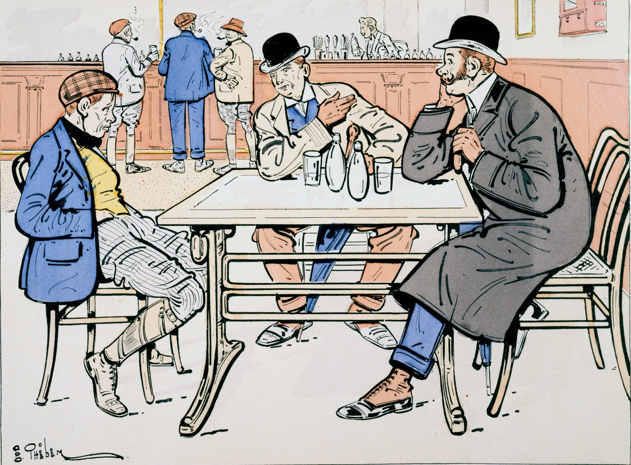 Jockey e treinadores no bar, c.1905 de E. Thelem