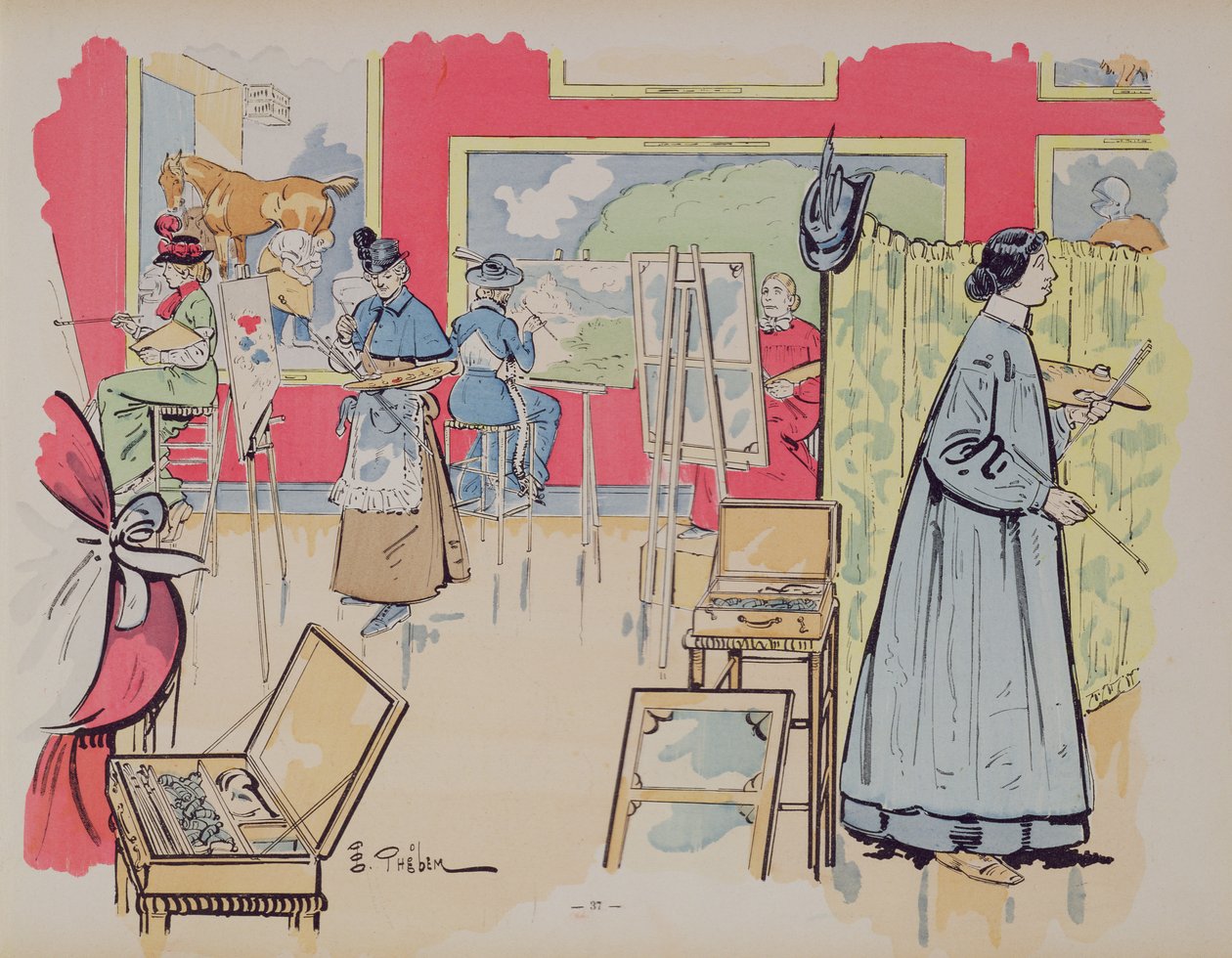 Senhoras que participam de uma aula de pintura, 1902 de E. Thelem