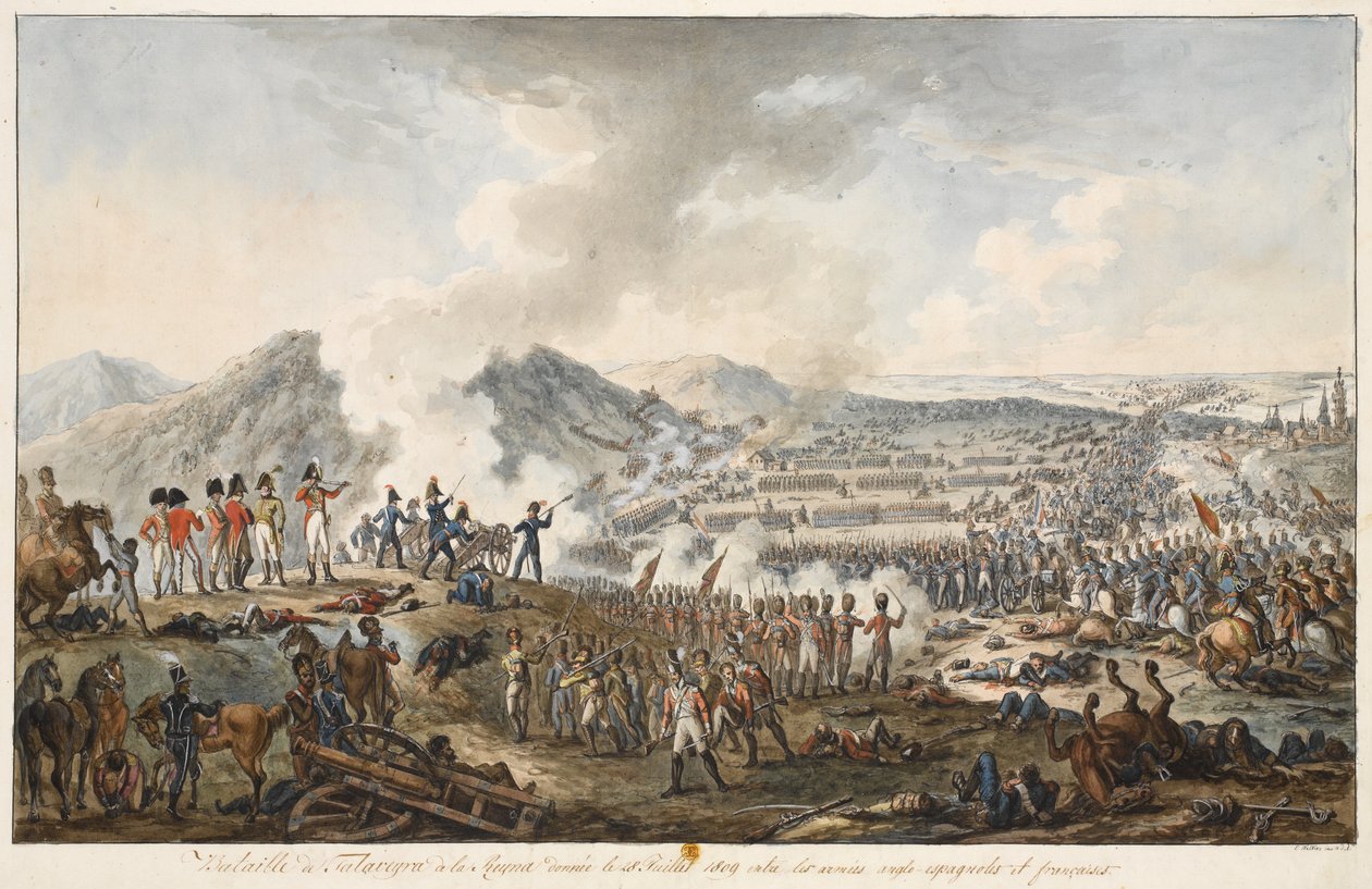Batalha de Talavera, 28 de julho de 1809, 1809 (caneta e tinta com wc no papel) de E. Walker